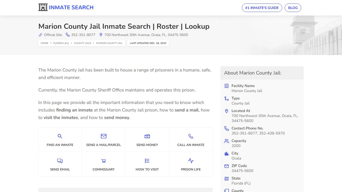 Marion County Jail Inmate Search | Roster | Lookup